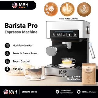 MBH Barista Pro 20 Bar Coffee Maker Machine Espresso Milk Froth Steam Dual Portafilter 850W
