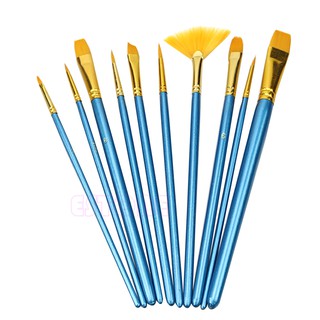 10Pc Acrylic Paint Brush Nylon Hair Watercolor Flabellum Pointed Tip Artists Set