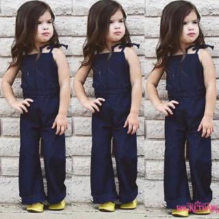 Ÿμ-Fashion Kids Condole Belt Cowboy Jumpsuit Baby Girls Strap Denim Rompers (1)
