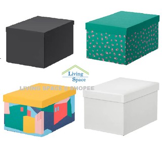 TJENA Storage / Organizer box / Gift Box with lid , black / White / green , 18x25x15 cm