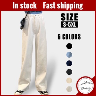 Daduhey💕 White Wide-Leg Jeans Women's Korean-Style Loose High-Waist Mopping Pants (Fast Pos🚀Free Belt)