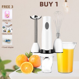 【READY STOCK】Multifunctional Household Hand Blender, Powerful 150W 4-in-1 Immersion Stir Bar Set with Button，Low Noise, Stirring Cup and Grinder cup and Egg Beater,Stainless Steel