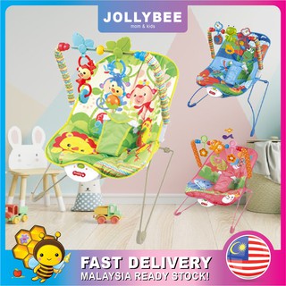Jollybee ORIGINAL【FREE SHIPPING🔥 iBaby Cartoon Deluxe Bouncer Rocker Basic Music Chair With Safety Belt (1)