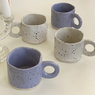 INS Irregular Polka Dots Ink Mug Circle Handle Retro Minority Water Cup Ceramic Milk Cup Coffee Restaurant White Purple