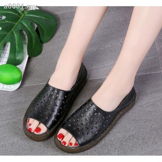 Women Summer Slippers Casual Hollow Out Slip Ons Leather Sandals Plus Size 44