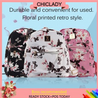 RM9 free ship💫💫Women Floral Backpack PU Leather School Book bag Shoulders Bag