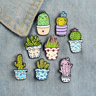 Cactus Potted Plant Enamel Pin Cute Expression Cartoon Brooch Humor Badge Clothes Lapel Pins KTXZ331