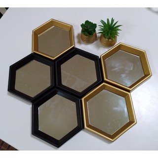🔥 1 pc Honeycomb/hexagon cermin frame Gold/Hitam plastik hiasan dinding 🔥