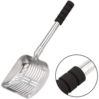 Junhonsion Metal Cat Litter Scoop with Deep Shovel and Long Handle, Detachable Stainless Steel Non-Stick Cat Litter Sifter with Foam Padded Grip Handle, No Bending Back Heavy Duty Cat Litter Scooper