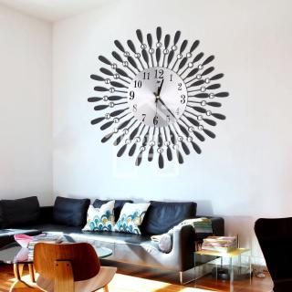 🏠 European Wrought Iron 3D Wall Clock Diamond Flower Fashion Wall Clock Living Room Bedroom Silent Metal Wall Clock