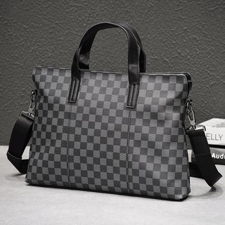 Men's Horizontal Briefcase With Plaid Pattern for Business Hand-held Diagonal Dual Purpose