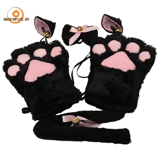 Kitten Cat Maid Cosplay Roleplay Anime Costume Gloves Paw Ear Tail Tie Party Color:Black Whole Set