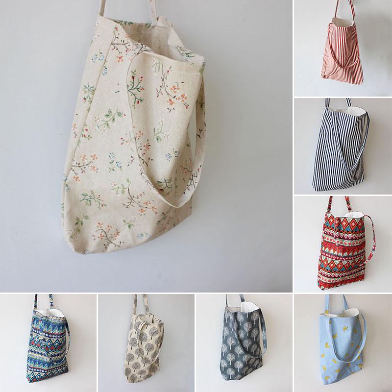 Handmade Tote Shoulder Bag Beach Satchel Sling Bags Travel Print Linen+Cotton