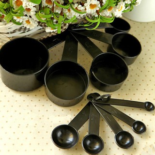 10Pcs Black Plastic Measuring Spoons Cups Set Tools For Baking Coffee Tea