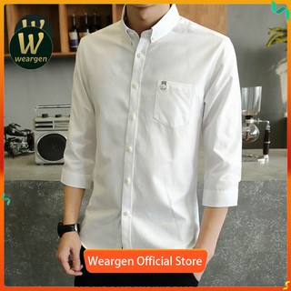 Weargen men shirt plain casual shirts 3/4 short-sleeved shirts seven sleeves