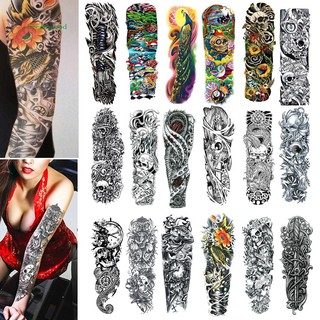 GR_Men Women Full Arm Temporary Tattoo Body Art Skull Floral Waterproof Sticker
