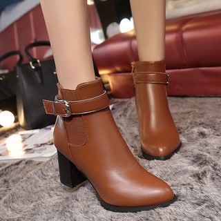 Korean version of the thick heel belt buckle low tube Martin boots