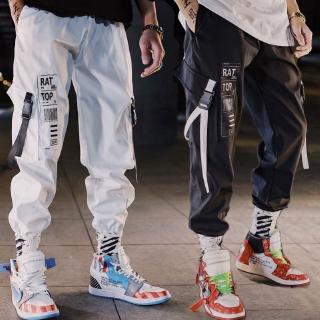 Hip hop Streetwear Men Harem Cargo Pants Korean Jogger Sweatpants Solid color Black White Trousers