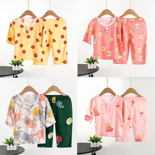 habeifs Ready Stock Boys' home clothes, girls' pajamas, air-conditioning clothes, children's pajamas, children's baby pajamas (tops + pants)