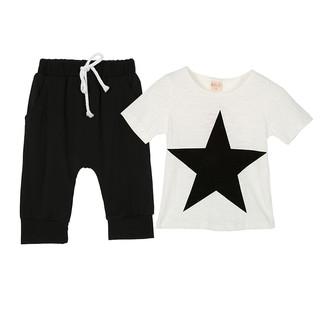 Summer Boys Baby Cotton Short Sleeve Star Printed T-Shirt + Pants Clothing Set