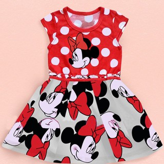 HST Fashion Baby Girls Mickey Minnie Mouse Red Dresses Kids summer Clothing