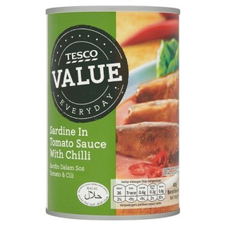 Tesco Everyday Value Sardine in Tomato Sauce with Chilli 410g Ready Stock!