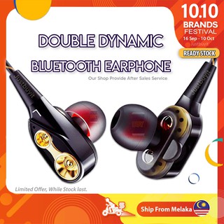 Hot Sale Double Dynamic Bluetooth Earphone Dual Driver with Mic Bass Headset In-Ear Stereo Speaker Wireless Sport Earbud
