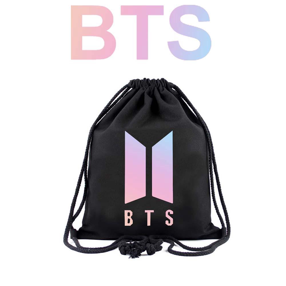 Fashion Kpop BTS canvas drawstring beam backpack travel bag