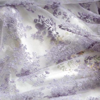 Mesh Fabric Purple Lace Embroidery Fabric Wedding Dress Curtain Baby Clothes Background Cloth Handmade Diy