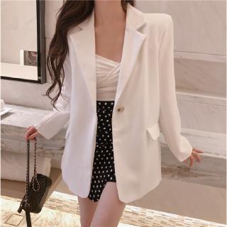 Women's Long sleeved white blazer loose shirt collar blazer jacket