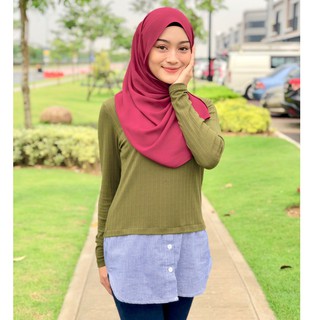 BAJU BLOUSE CORAK KOTAK Zoe Arissa Blouse MURAH Muslimah Knitted Top Korean Fashion Style Casual Wear READYSTOCK
