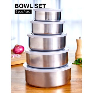 5pcs Stainless Steel Bowl Set Food Storage Mangkuk Keluli Tahan Karat Food Storage