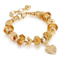 SSA Italian 18K Gold Bracelet/Gelang Charm Chain Heart Crown DIY Murano Glass