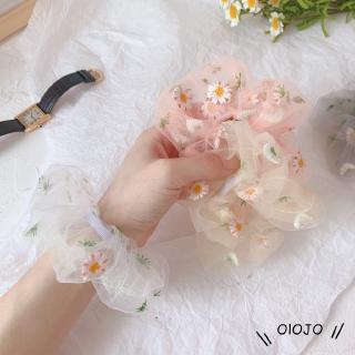 Floral Dasiy Net Scrunchies Hair Band Ponytail Holders Hair Accessories Woman Girls Hair Ties Rubber Bands Elastic olo