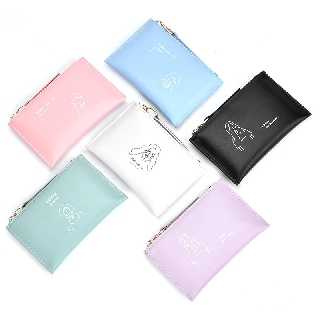 Ready Stock Women's Wallets Short Handbags In Solid Colors Zip Purses Coin Pouches