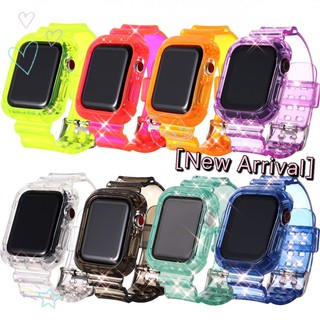 Ready Stock！Apple watch transparent candy jelly strap Neon Glacier watch strap iwatch series 4 5 3 2 1 anti-fall integrated strap TPU case 38mm 40mm 42mm 44mm
