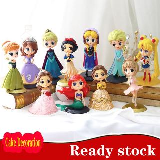 Disney Princess Toys Q Posket Frozen Elsa Anna Rapunzel Belle Snow White Pvc Action Figures Cake Topper