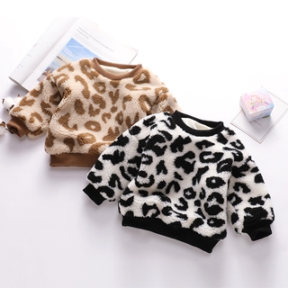 Baby Plush Leopard Print Sweater Newborn Boys Girls Warm Long Sleeve Autumn Winter Clothes