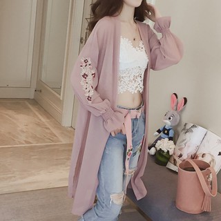 Floral Embroidery Chiffon Blouse Korean Flare Sleeve Women Cardigans