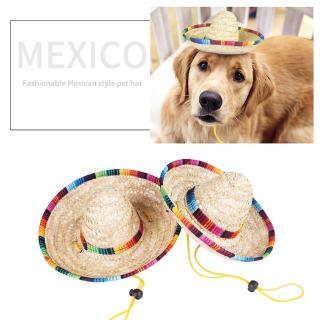 Pet woven straw hat, western-style Mexican style hat, spring and summer shade adjustable hat