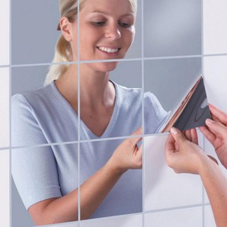 3D Bathroom Self Adhesive Tile Art Square Mirror Wall 9 PCS 15*15cm