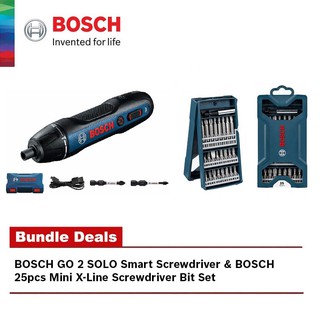 BOSCH GO 2 SOLO Smart Screwdriver 06019H21L1 + BOSCH Mini X-Line Screwdriver Bit Set (25 Pcs) 2607017400