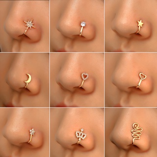 Eropah dan amerika syarikat kreatif non-berlubang u berbentuk hidung klip tembaga bertatahkan zirkon bintang cinta mahkota hidung cincin palsu hidung perhiasan menindik perhiasan