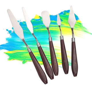 5pcs Oil Painting Cutter Stainless Steel Palette Scraper Set Spatula Knives Artist Oil Painting Mixed Color Tools