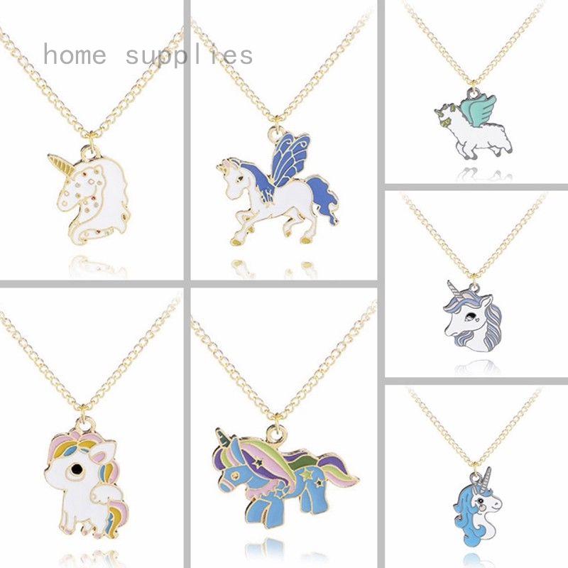 1pc Necklaces Cartoon Colorful Horse Unicorn Pendant Alloy Fashion Jewelry Gift
