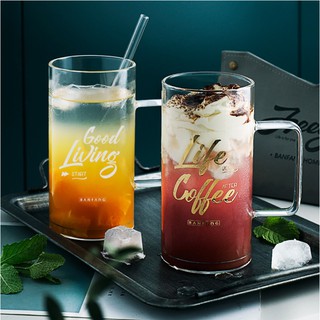 BANFANG Glass Beer Mug Resistant Handle Large Drink Cup Comes With Free Brush Cover Straw Coaster
