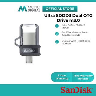 SanDisk OTG Pendrive Ultra Dual Drive M3.0 Pen Drive Flash Drive Micro USBFor Android (256GB/128GB/64GB/32GB/16GB) SDDD3