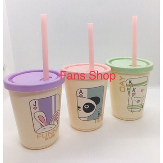 Gelas Plastik Straw 3pcs / Bekas Minuman/Tuppeware Mug Cover with straw/Bekas Air Minuman Cute