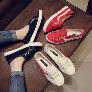 【Reday Stock】Women Low Tops Canvas Shoes Velcro Casual Flat Shoes Sneakers Loafers