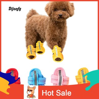 ☀Di 4Pcs Rubber Sole Mesh Cotton Breathable Anti-Skid Pet Shoes Dog Puppy Sandals